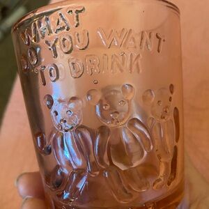 Vintage Embossed Pink Childs Bear Glass